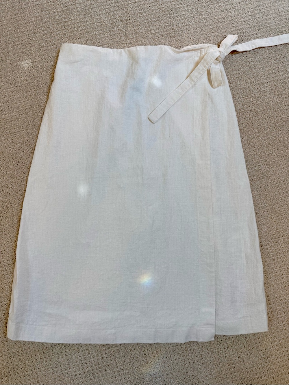White Linen Faux Wrap Midi Skirt
